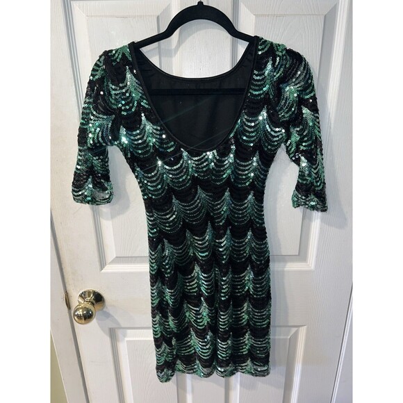 Midnight Doll Dress Womens S Green Silver Sequins Nightclub Swifty Bodycon Party - Picture 5 of 8